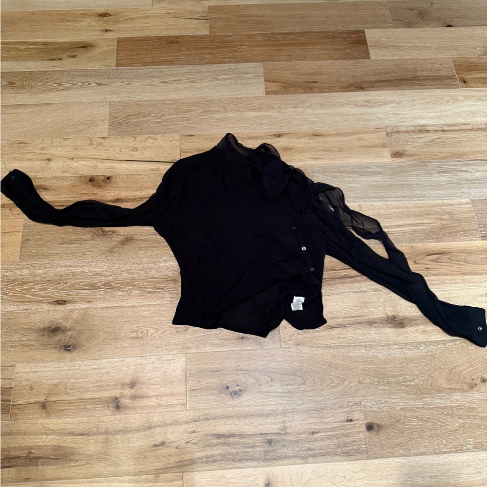 Free People Black Sheer Women's Tie Neck Top